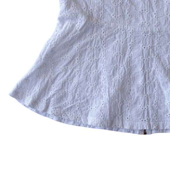 Y2K White Eyelet Cotton Peplum Top, Size Medium - Picture 3 of 6